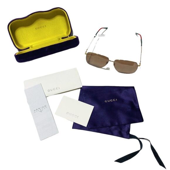 GUCCI GG0394S AVIATOR SUNGLASSES Gold/Brown - Picture 4 of 11